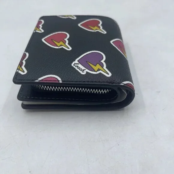 NEW COACH Women’s Snap Wallet with Heart Bolt Print Silver/Black Multi - Picture 4 of 11